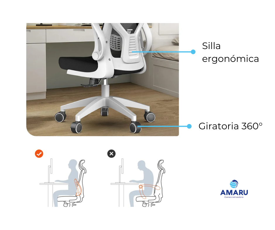 Silla De Oficina Ergonómica Blanca, Reclinable, Giratoria